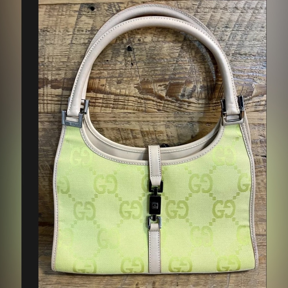 Vintage Gucci Jackie Bardot Rare Iconic Lime Green Bag Purse Silver Hardware